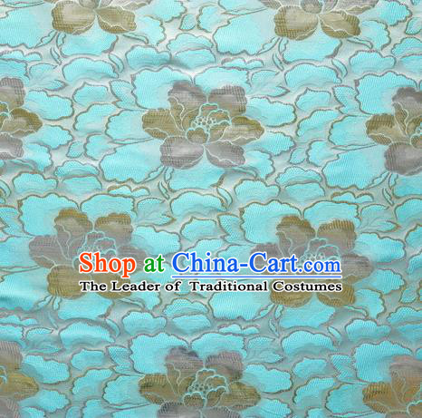 Chinese Traditional Costume Royal Palace Lotus Pattern Blue Satin Brocade Fabric, Chinese Ancient Clothing Drapery Hanfu Cheongsam Material