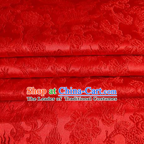 Chinese Traditional Costume Royal Palace Dragons Pattern Red Satin Brocade Fabric, Chinese Ancient Clothing Drapery Hanfu Cheongsam Material