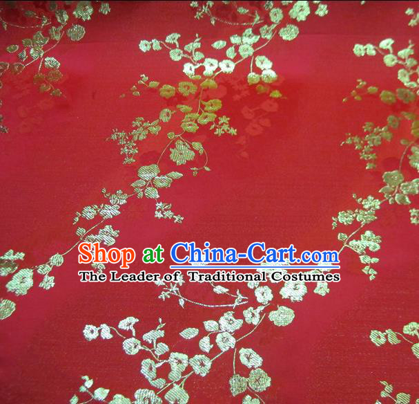Chinese Traditional Costume Royal Palace Golden Wintersweet Pattern Satin Red Brocade Fabric, Chinese Ancient Clothing Drapery Hanfu Cheongsam Material