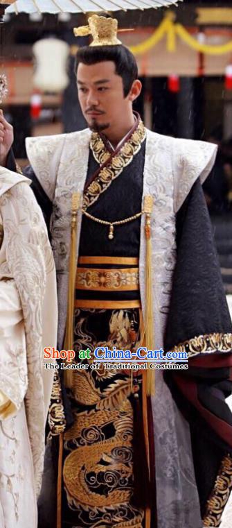 Traditional Chinese Tang Dynasty Imperial Emperor Clothing, China Ancient Majesty Embroidered Costume and Headpiece Complete Set for Men