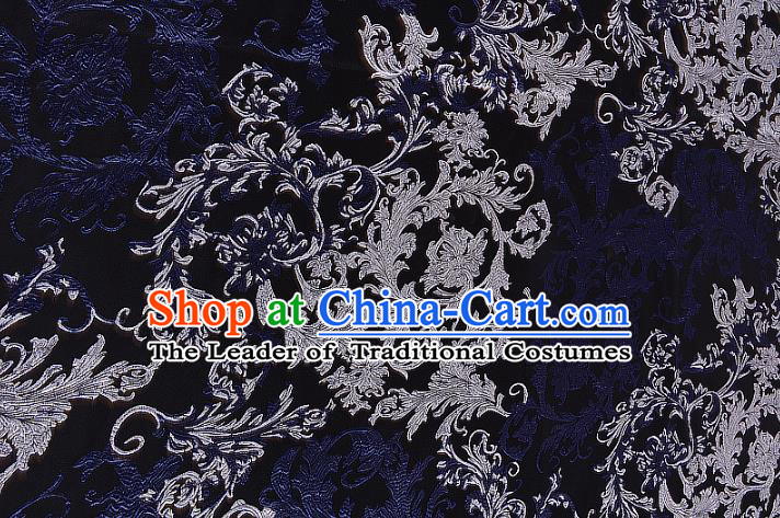 Chinese Traditional Costume Royal Palace Jacquard Weave Navy Brocade Fabric, Chinese Ancient Clothing Drapery Hanfu Cheongsam Material