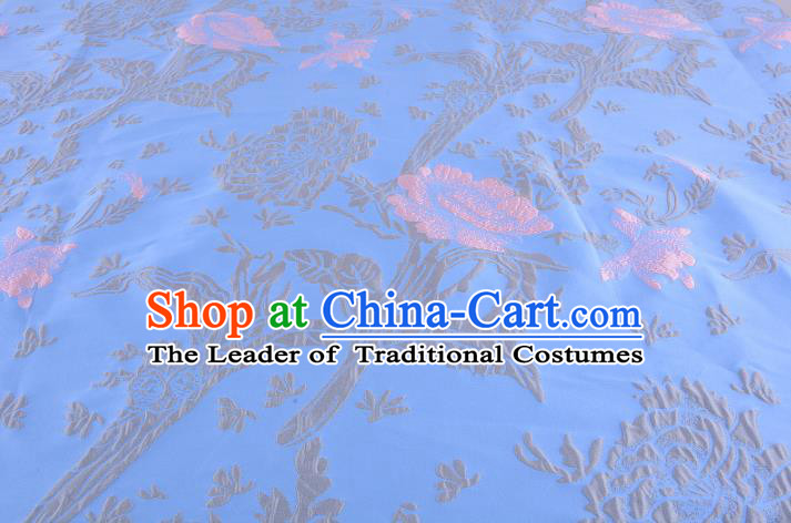 Chinese Traditional Costume Royal Palace Jacquard Weave Blue Satin Brocade Fabric, Chinese Ancient Clothing Drapery Hanfu Cheongsam Material