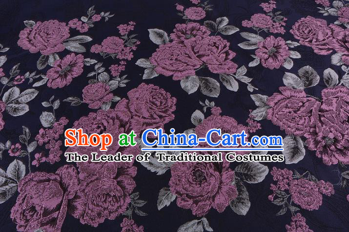 Chinese Traditional Costume Royal Palace Jacquard Weave Purple Peony Brocade Fabric, Chinese Ancient Clothing Drapery Hanfu Cheongsam Material