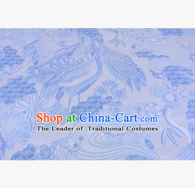 Chinese Traditional Costume Royal Palace Jacquard Weave Blue Crane Brocade Fabric, Chinese Ancient Clothing Drapery Hanfu Cheongsam Material