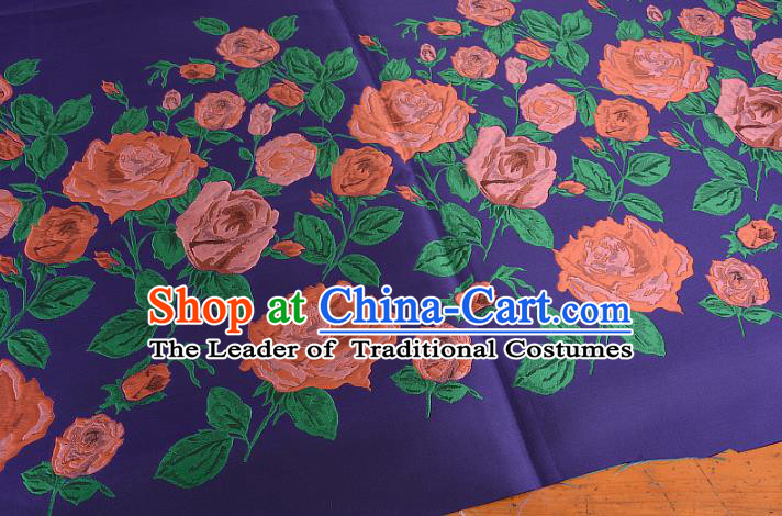 Chinese Traditional Costume Royal Palace Printing Rose Purple Brocade Fabric, Chinese Ancient Clothing Drapery Hanfu Cheongsam Material