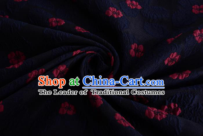Chinese Traditional Costume Royal Palace Printing Four-leaf Clover Pattern Navy Brocade Fabric, Chinese Ancient Clothing Drapery Hanfu Cheongsam Material