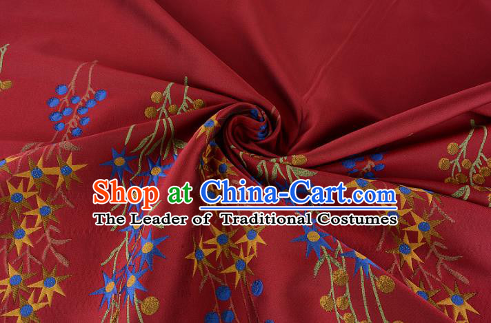 Chinese Traditional Costume Royal Palace Flowers Pattern Wine Red Brocade Fabric, Chinese Ancient Clothing Drapery Hanfu Cheongsam Material