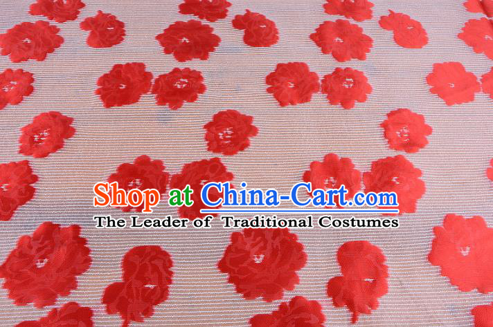 Chinese Traditional Costume Royal Palace Red Flowers Pattern Brocade Fabric, Chinese Ancient Clothing Drapery Hanfu Cheongsam Material