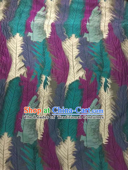 Chinese Traditional Costume Royal Palace Printing Feather Pattern Brocade Fabric, Chinese Ancient Clothing Drapery Hanfu Cheongsam Material