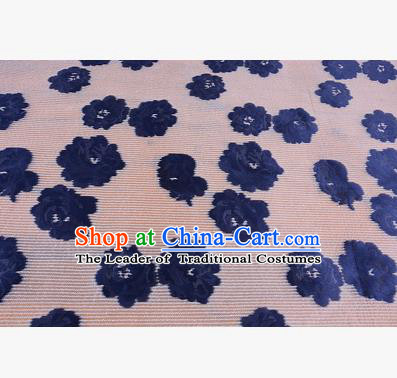 Chinese Traditional Costume Royal Palace Navy Flowers Pattern Brocade Fabric, Chinese Ancient Clothing Drapery Hanfu Cheongsam Material