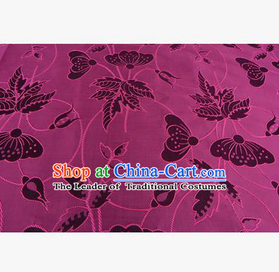 Chinese Traditional Costume Royal Palace Butterfly Pattern Rosy Brocade Fabric, Chinese Ancient Clothing Drapery Hanfu Cheongsam Material