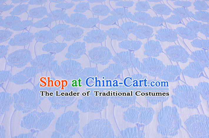 Chinese Traditional Costume Royal Palace Blue Flowers Satin Brocade Fabric, Chinese Ancient Clothing Drapery Hanfu Cheongsam Material