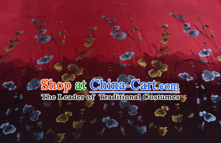 Chinese Traditional Costume Royal Palace Printing Flowers Red Satin Brocade Fabric, Chinese Ancient Clothing Drapery Hanfu Cheongsam Material