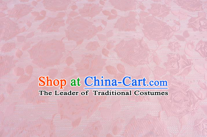 Chinese Traditional Costume Royal Palace Rose Pattern Pink Brocade Fabric, Chinese Ancient Clothing Drapery Hanfu Cheongsam Material