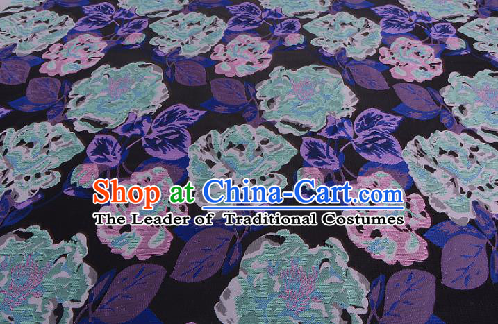 Chinese Traditional Costume Royal Palace Purple Peony Pattern Brocade Fabric, Chinese Ancient Clothing Drapery Hanfu Cheongsam Material