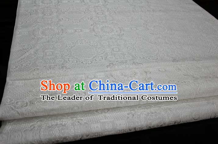 Chinese Traditional Royal Palace Pattern Mongolian Robe White Brocade Fabric, Chinese Ancient Costume Drapery Hanfu Cheongsam Material