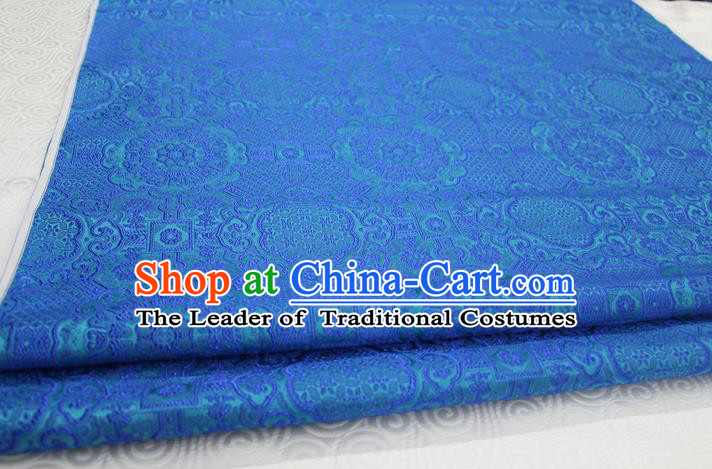 Chinese Traditional Royal Palace Pattern Mongolian Robe Blue Brocade Fabric, Chinese Ancient Costume Drapery Hanfu Cheongsam Material