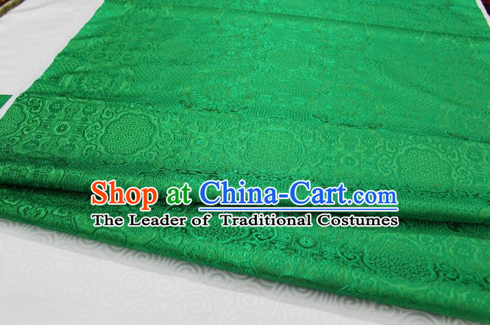 Chinese Traditional Royal Palace Pattern Mongolian Robe Green Brocade Fabric, Chinese Ancient Costume Drapery Hanfu Cheongsam Material