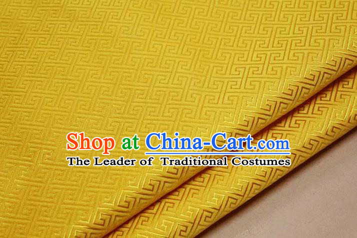 Chinese Traditional Royal Palace Back Pattern Mongolian Robe Golden Satin Brocade Fabric, Chinese Ancient Costume Drapery Hanfu Tang Suit Material