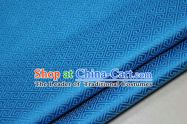 Chinese Traditional Royal Palace Back Pattern Mongolian Robe Blue Satin Brocade Fabric, Chinese Ancient Costume Drapery Hanfu Tang Suit Material