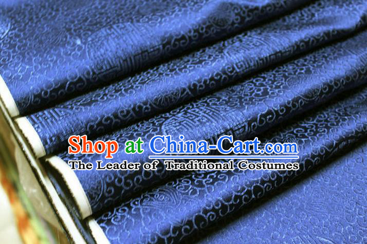 Chinese Traditional Royal Palace Longevity Pattern Mongolian Robe Deep Blue Brocade Fabric, Chinese Ancient Costume Drapery Hanfu Tang Suit Material