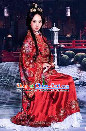 Traditional Ancient Chinese Imperial Emperess Wedding Costume, Elegant Hanfu Clothing Chinese Han Dynasty Imperial Emperess Tailing Embroidered Clothing for Women