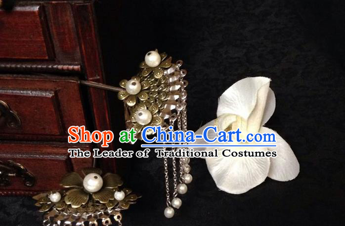 Traditional Handmade Chinese Ancient Classical Hair Accessories Bride Wedding Hair Sticks, Hair Fascinators Hairpins for Women
