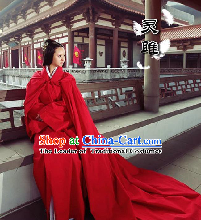 Traditional Ancient Chinese Imperial Princess Red Cloak, Elegant Hanfu Clothing Chinese Han Dynasty Imperial Empress Cloak for Women