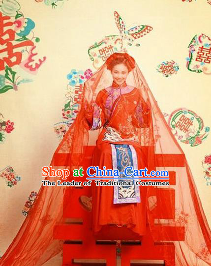 Ancient Chinese Costume Xiuhe Suits Chinese Style Wedding Dress Red Ancient Embroidered Dragon and Phoenix Flown Bride Toast Cheongsam for Women