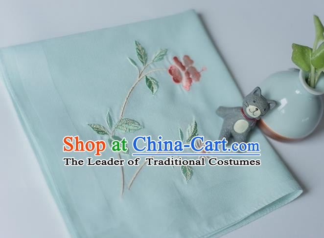 Traditional Ancient Chinese Palace Embroidered Hibiscus Rosa-sinensis Green Handkerchief for Women