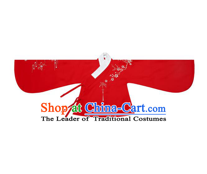 Traditional Ancient Chinese Female Costume Blouse, Elegant Hanfu Clothing Chinese Ming Dynasty Palace Lady Embroidered Plum Blossom Red Shirt Clothing for Women
