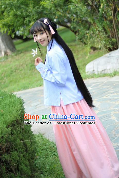 Traditional Ancient Chinese Female Costume Blouse and Skirt Complete Set, Elegant Hanfu Clothing Chinese Ming Dynasty Palace Lady Embroidered Lantern Clothing for Women
