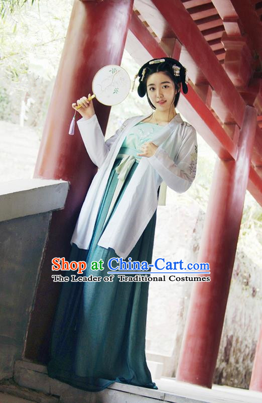 Traditional Ancient Chinese Female Costume Cardigan and Dress Complete Set, Elegant Hanfu Clothing Chinese Ming Dynasty Palace Lady Embroidered Wisteria Clothing for Women