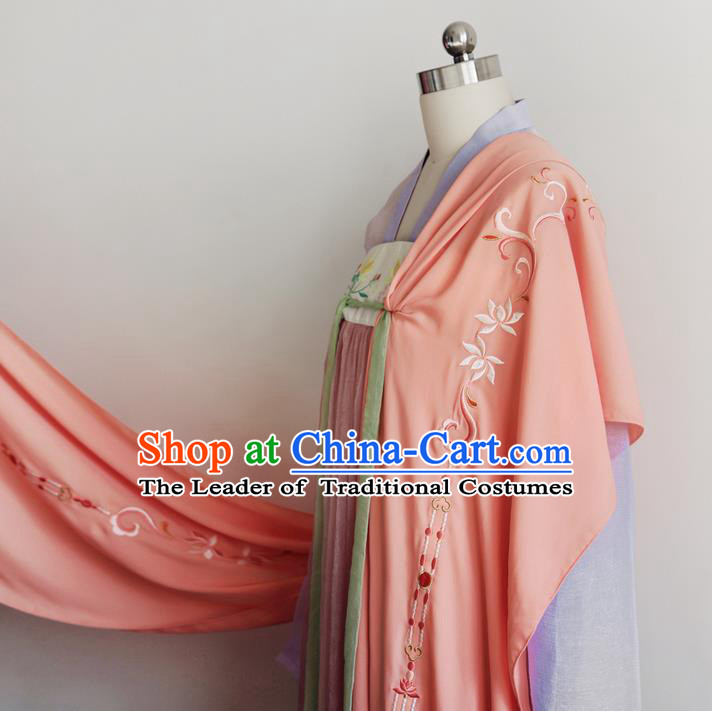 Traditional Ancient Chinese Female Costume Cardigan Cappa, Elegant Hanfu Brocade Scarf Chinese Ming Dynasty Palace Lady Embroidered Twin  Lotuses Wearing Silks Clothing for Women