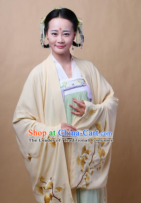 Traditional Ancient Chinese Female Costume Cardigan, Elegant Hanfu Clothing Chinese Ming Dynasty Palace Lady Embroidered Ginkgo Wide Sleeve Cappa Clothing for Women