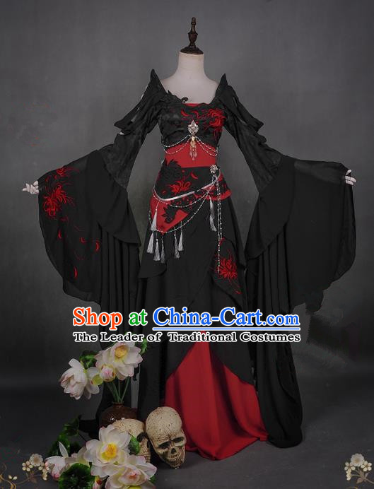 Traditional Asian Chinese Swordman Imperial Consort Costume, Elegant Hanfu Clothing Chinese Imperial Princess Tailing Embroidered Clothing, Chinese Fairy Princess Empress Queen Cosplay Costumes for Women