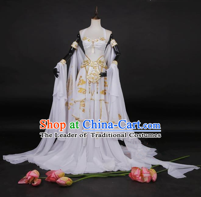 Traditional Asian Chinese Dunhuang Flying Apsaras Costume, Elegant Hanfu Dance Water Sleeves Dress, Chinese Imperial Princess Tailing Printing Fancy Carp Clothing, Chinese Cosplay Fairy Princess Empress Queen Cosplay Costumes for Women
