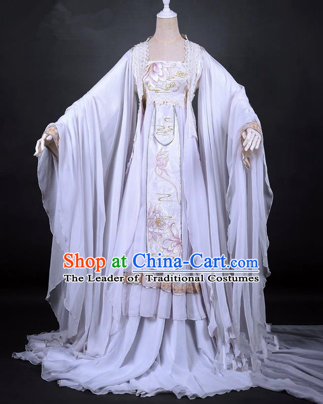 Traditional Asian Chinese Ancient Palace Princess Costume, Elegant Hanfu Dress, Chinese Imperial Princess Tailing Embroidered Epiphyllum Clothing, Chinese Cosplay Fairy Princess Empress Queen Cosplay Costumes for Women