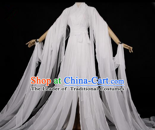 Traditional Asian Chinese Ancient Palace Princess Costume, Elegant Hanfu White Dress, Chinese Imperial Princess Tailing Clothing, Chinese Cosplay Fairy Princess Empress Queen Cosplay Costumes for Women