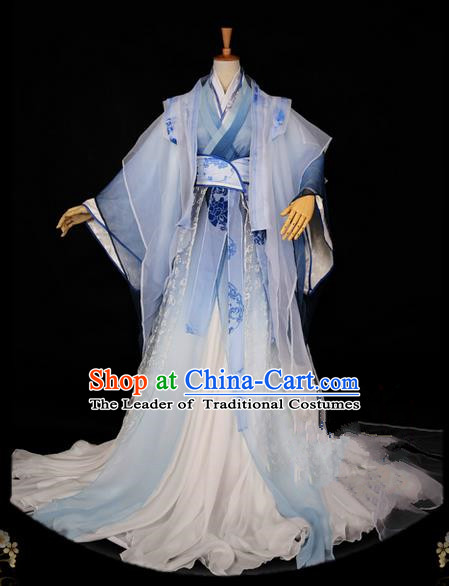 Traditional Asian Chinese Ancient Nobility Childe Costume, Elegant Hanfu Emperor White Dress, Chinese Imperial Prince Clothing, Chinese Cosplay Swordsman Costumes for Men