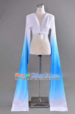 Traditional Chinese Long Sleeve Water Sleeve Dance Suit China Folk Dance Koshibo Long White and Blue Red Gradient Ribbon for Women