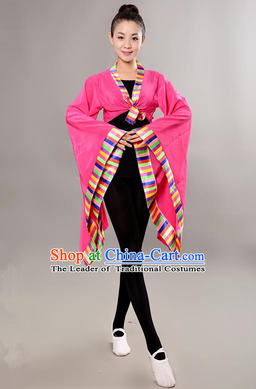 Traditional Chinese Tibetan Nationality Wide Sleeve Water Sleeve Dance Suit China Folk Dance Koshibo Pink Blouse for Women
