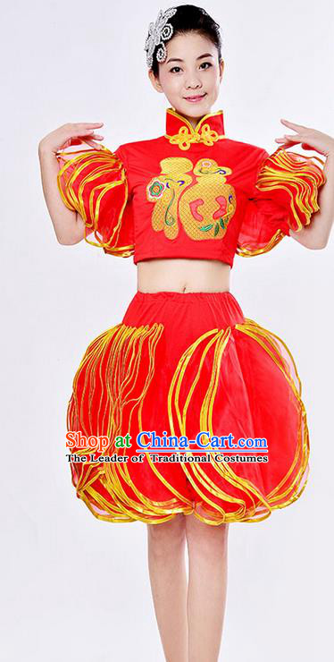 Chinese folk dance dress for women Lantern decorated Yangko Costume Dance  Costume female waist drum Fan