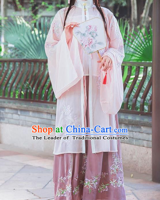 Traditional Ancient Chinese Female Costume Stand Collar Blouse and Dress Complete Set, Elegant Hanfu Clothing Chinese Ming Dynasty Palace Princess Embroidered Clothing for Women