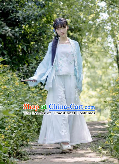 Traditional Ancient Chinese Female Costume Pink Blouse and Pants Complete Set, Elegant Hanfu Clothing Chinese Song Dynasty Palace Princess Embroidered Swallow Clothing for Women