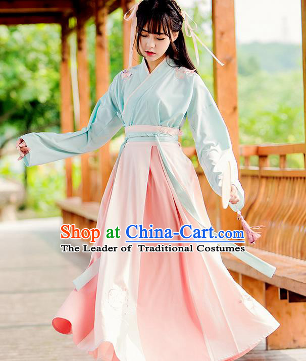 Traditional Ancient Chinese Female Costume Pink Blouse and Skirt Complete Set, Elegant Hanfu Clothing Chinese Song Dynasty Palace Princess Embroidered Clothing for Women