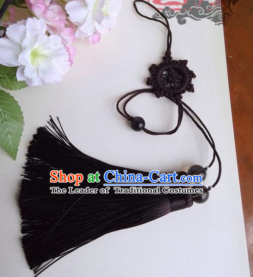 Traditional Chinese Handmade Ancient Hanfu Jade Wearing Black Agate Chinese Knot Pendant Sword Tassel for Men