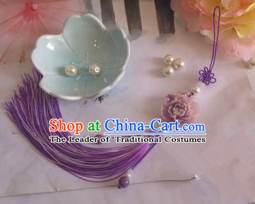 Traditional Chinese Handmade Ancient Hanfu Waist Jewelry Jade Wearing Purple Agate Chinese Knot Pendant Sword Tassel for Men
