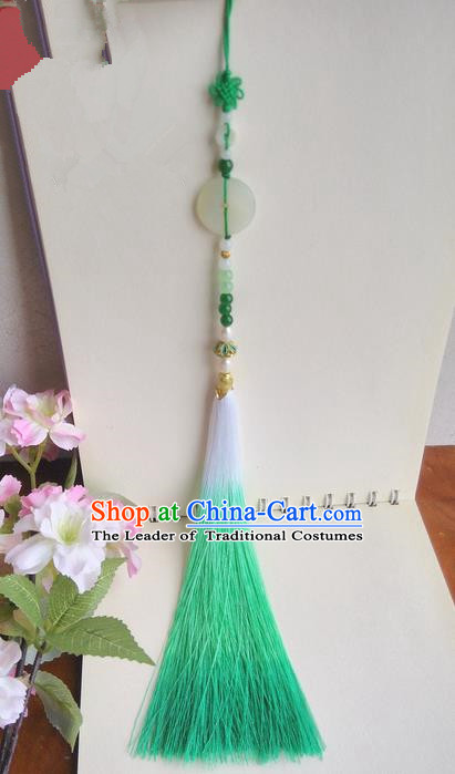 Traditional Chinese Handmade Ancient Hanfu Waist Jewelry Jade Wearing Palace Agate Pendant Green Gradient Sword Tassel for Women