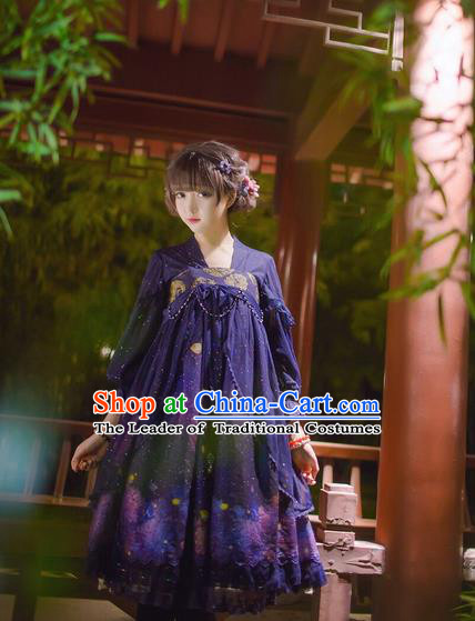 Traditional Ancient Chinese Imperial Consort Improved Costume, Elegant Hanfu Clothing Chinese Tang Dynasty Imperial Empress Cosplay Fairy Embroidered Violet Dress for Women